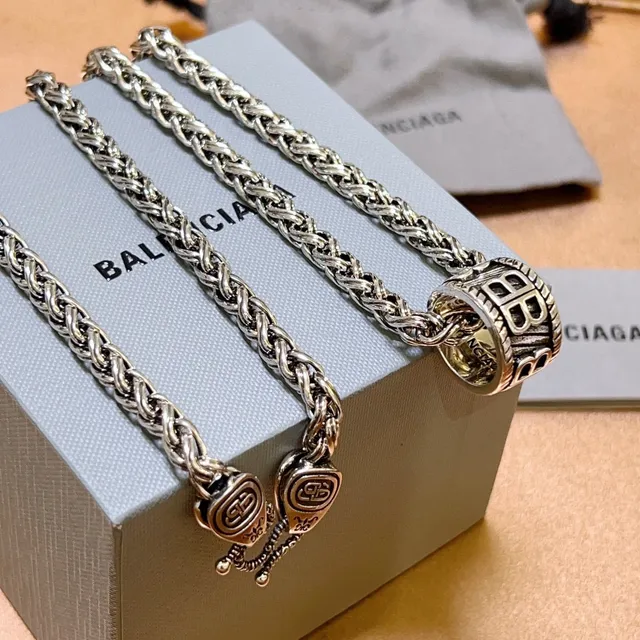 Balenciaga BB Pendant Braided Wheat Chain Necklace 6