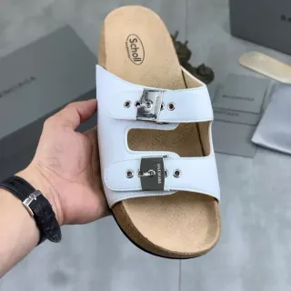 Balenciaga Buckle Slide White Leather Slippers