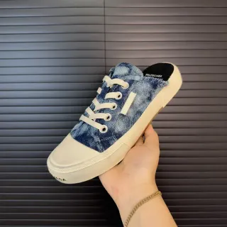 Balenciaga Denim Frayed Heel Platform Lace-Up Slip-On Lifestyle Sneaker