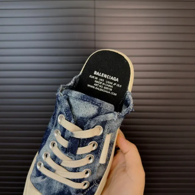 Balenciaga Denim Frayed Heel Platform Lace-Up Slip-On Lifestyle Sneaker 7