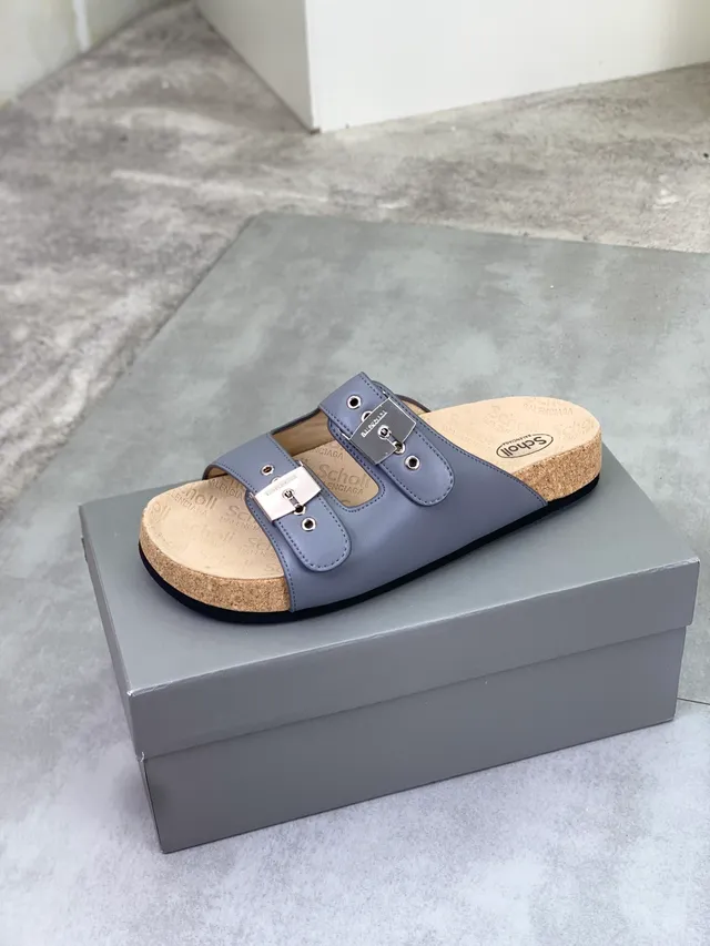 Balenciaga Dupla Fivela Slide Couro Cinza 4