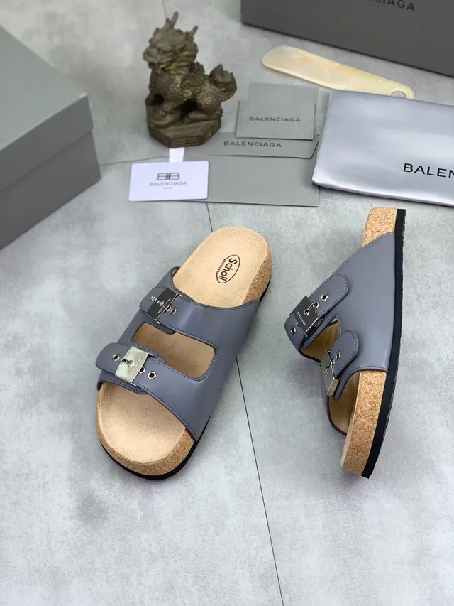 Balenciaga Dupla Fivela Slide Couro Cinza 5