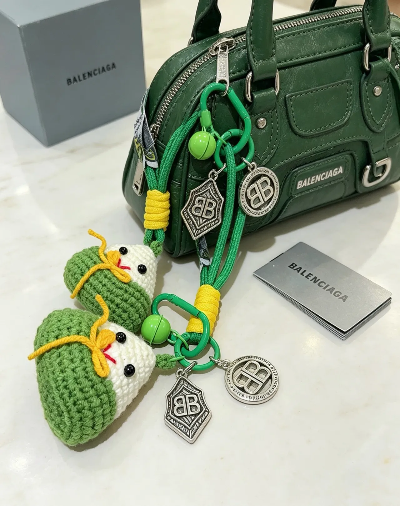 Balenciaga Le Cagole Silver Green Metallic Leather Quilted Panels Boston Bag 5