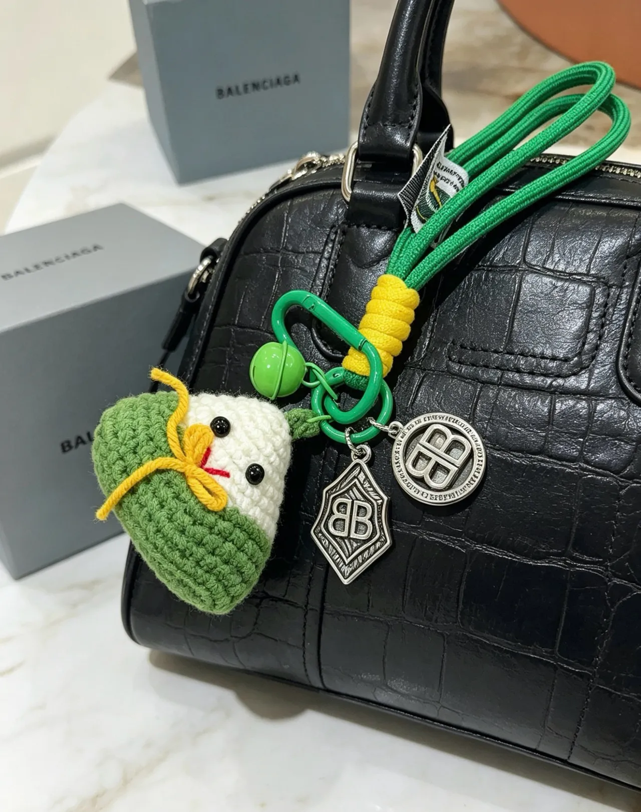 Balenciaga Le Cagole Silver Green Metallic Leather Quilted Panels Boston Bag 9
