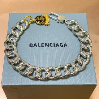 Pulsera Cadena Logo Balenciaga Plata Oro Gruesa Enlace Ovalado Grabado Letra Marca