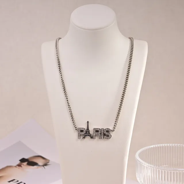 Balenciaga Paris Crystal Letter Pendant Necklace 2