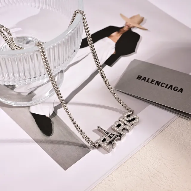 Balenciaga Paris Crystal Letter Pendant Necklace 3