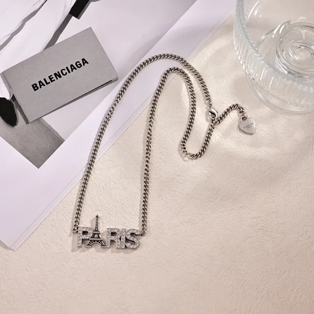 Balenciaga Paris Crystal Letter Pendant Necklace 4