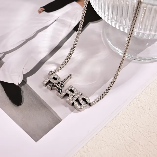 Balenciaga Paris Crystal Letter Pendant Necklace 5