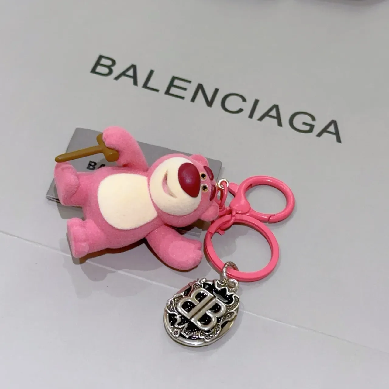 Balenciaga Pink Beige Plush Bear Figure Felt-Like Material Crossbody Bag 2