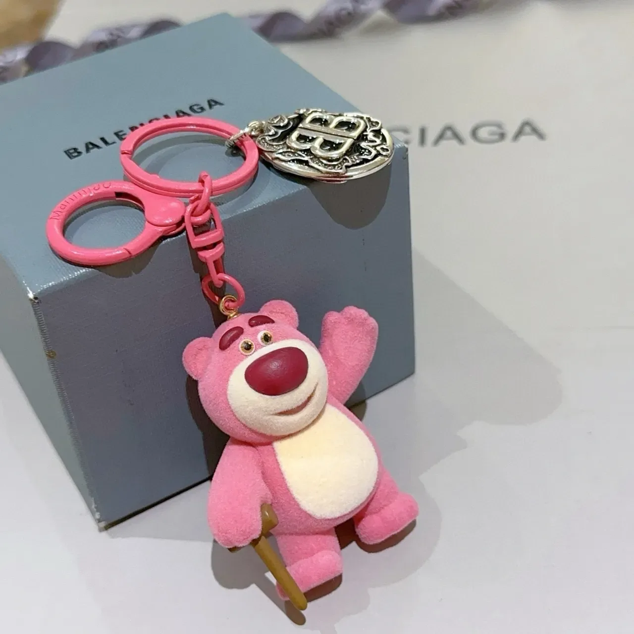 Balenciaga Pink Beige Plush Bear Figure Felt-Like Material Crossbody Bag 3