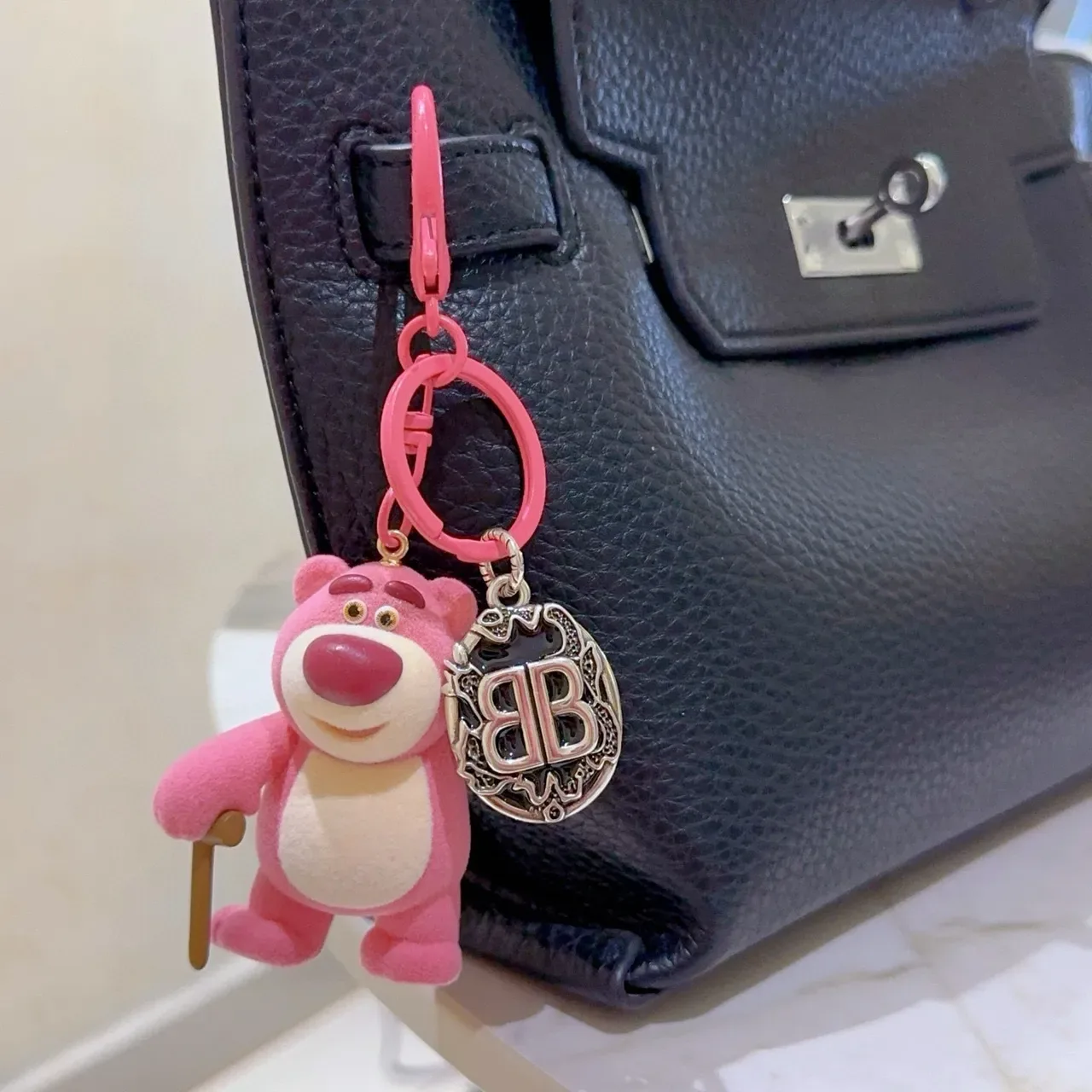 Balenciaga Pink Beige Plush Bear Figure Felt-Like Material Crossbody Bag 6