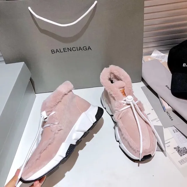 Balenciaga حذاء رياضي سميك وردي أبيض عالي الارتفاع مبطن بجلد الغنم 6