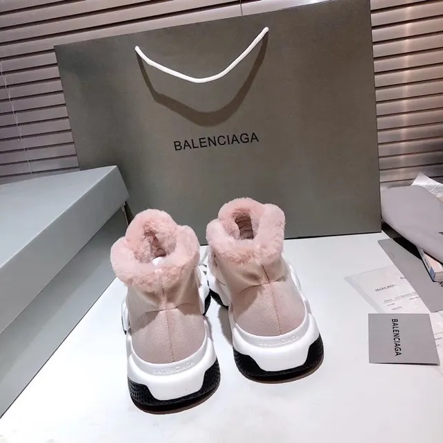Balenciaga حذاء رياضي سميك وردي أبيض عالي الارتفاع مبطن بجلد الغنم 8