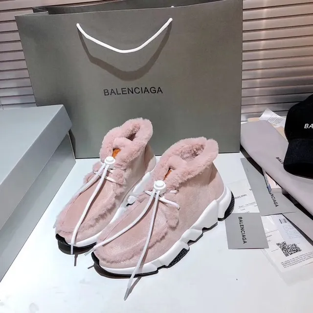 Balenciaga حذاء رياضي سميك وردي أبيض عالي الارتفاع مبطن بجلد الغنم 9