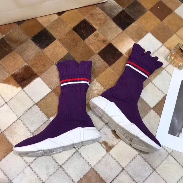Balenciaga Chaussures Lifestyle Morado Blanc Tricot Chaussette Collet de Cheville à Volants 3