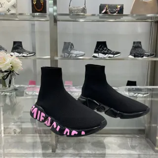 Balenciaga Speed Trainer أسود وردي جزء أعلى من النسيج المريح للقدمين الحذاء المطاطي المصمم تنس الستايل الحياة