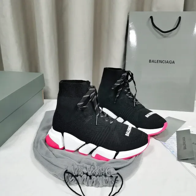 Balenciaga Speed Trainer أحذية رياضية سوداء بيضاء وردية سميكة 4