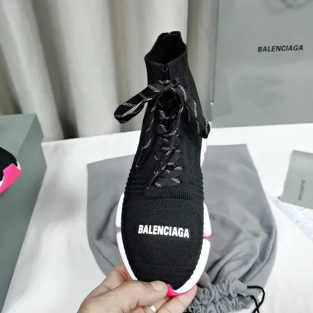 Balenciaga Speed Trainer أحذية رياضية سوداء بيضاء وردية سميكة 5