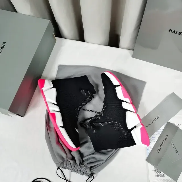 Balenciaga Speed Trainer أحذية رياضية سوداء بيضاء وردية سميكة 7