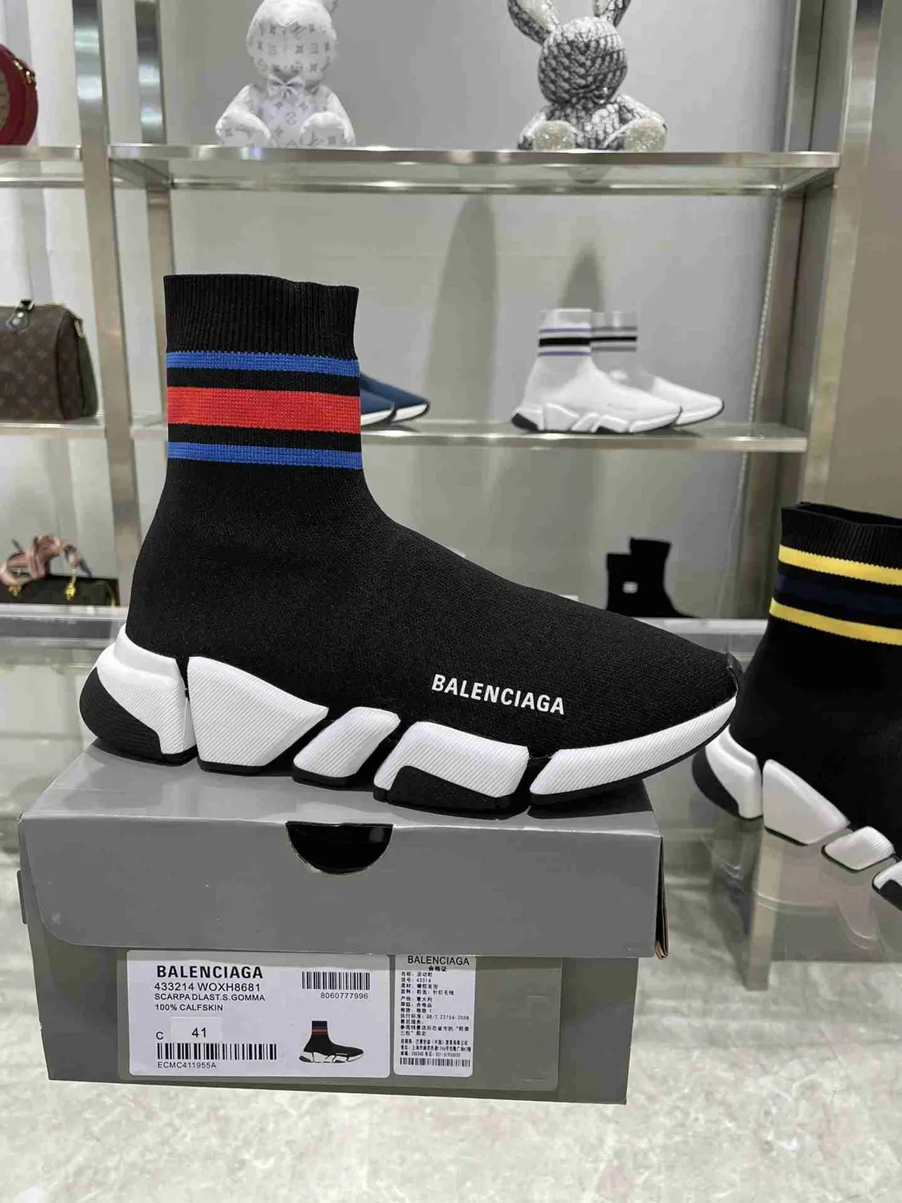 Balenciaga Speed Trainer Black White baskets lifestyle en maille avec ajustement chaussette 5