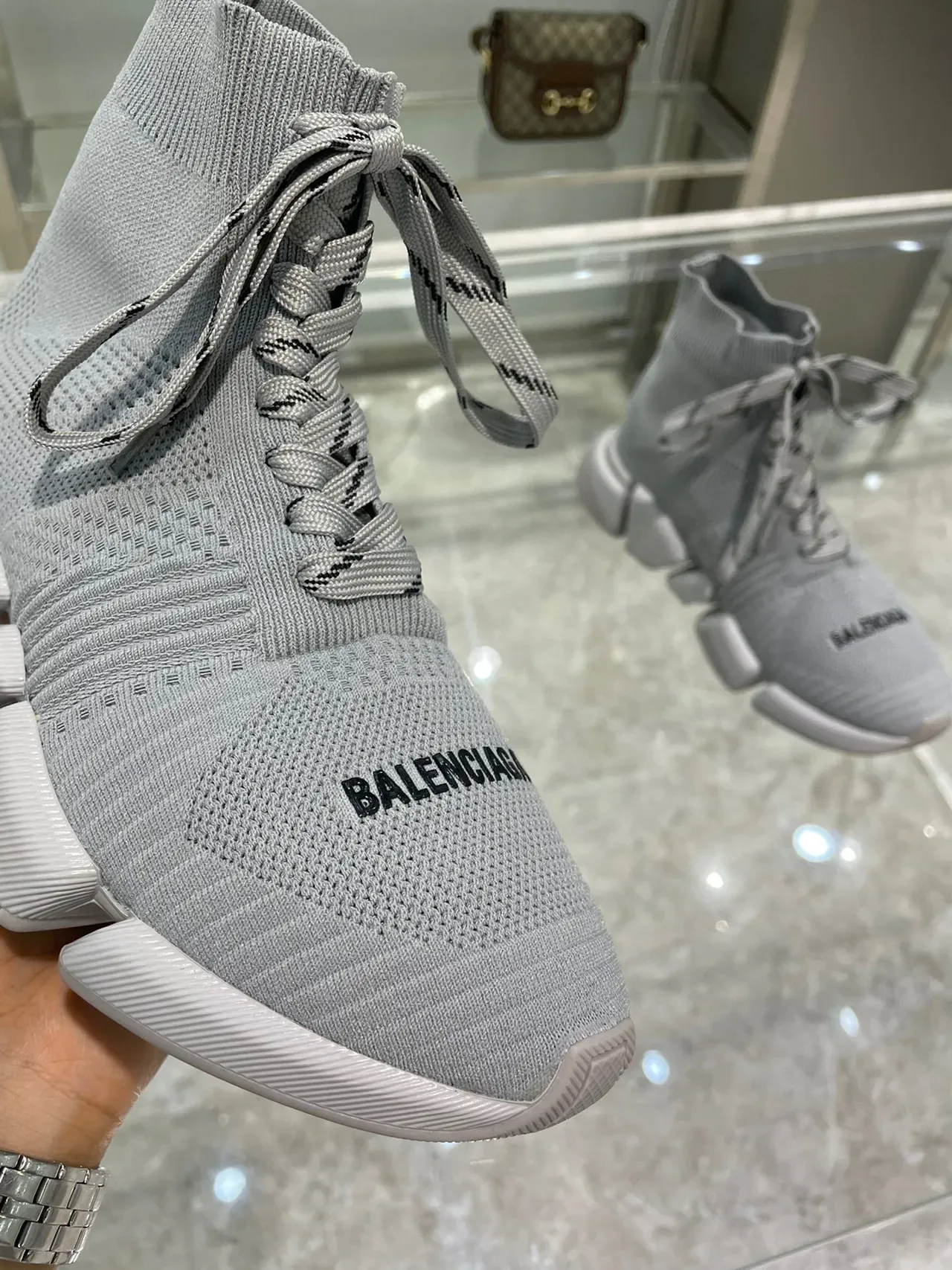 Balenciaga Speed Trainer Gray Knit Lifestyle Sneakers 3