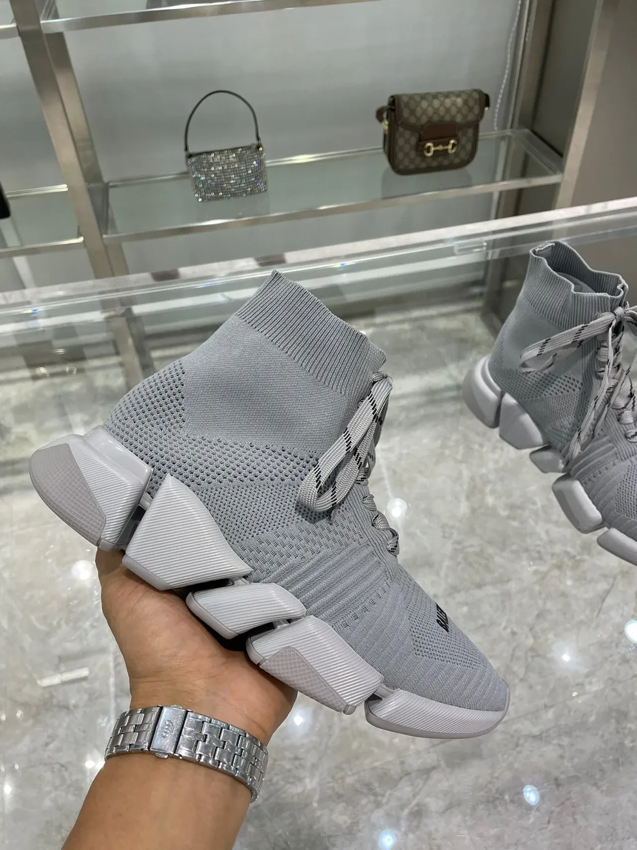 Balenciaga Speed Trainer Gray Knit Lifestyle Sneakers 4