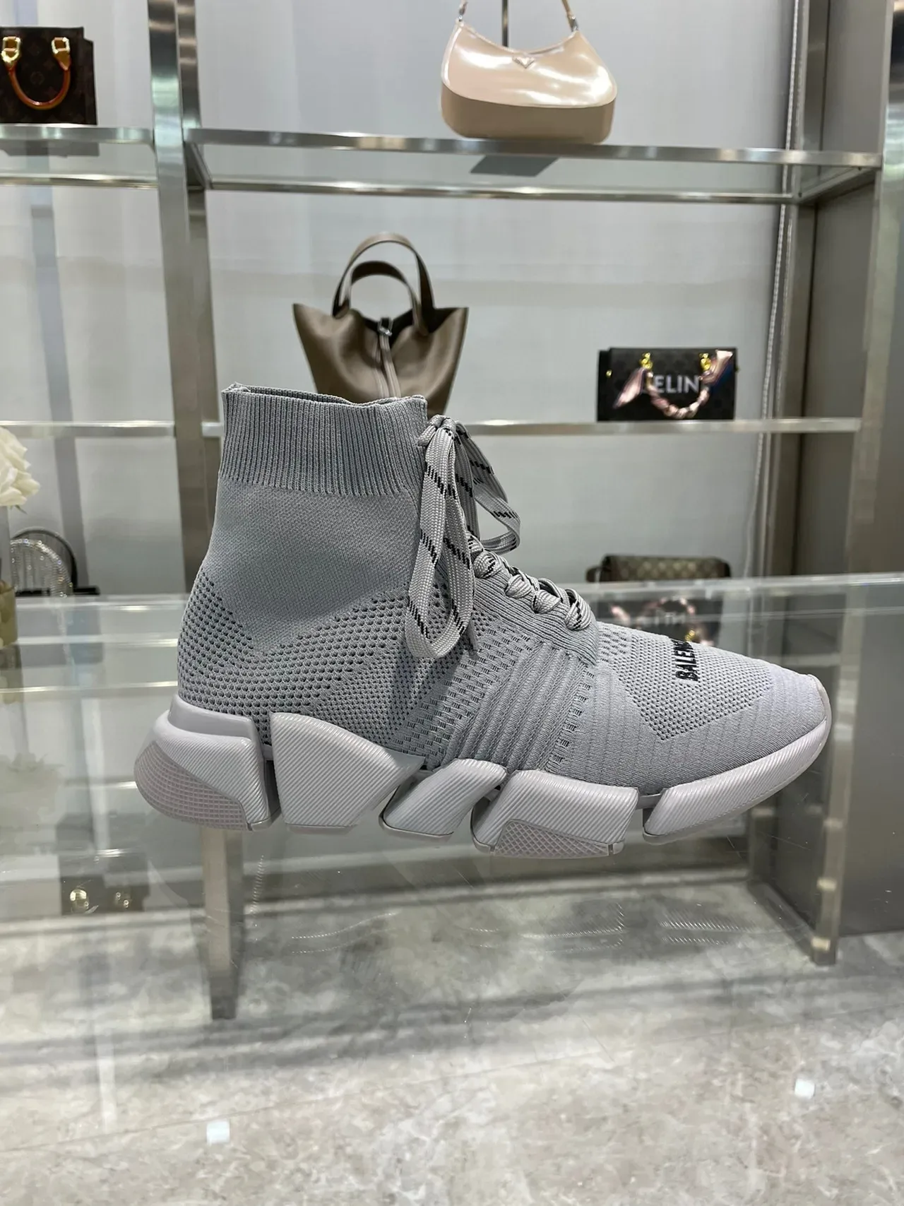 Balenciaga Speed Trainer Gray Knit Lifestyle Sneakers 5