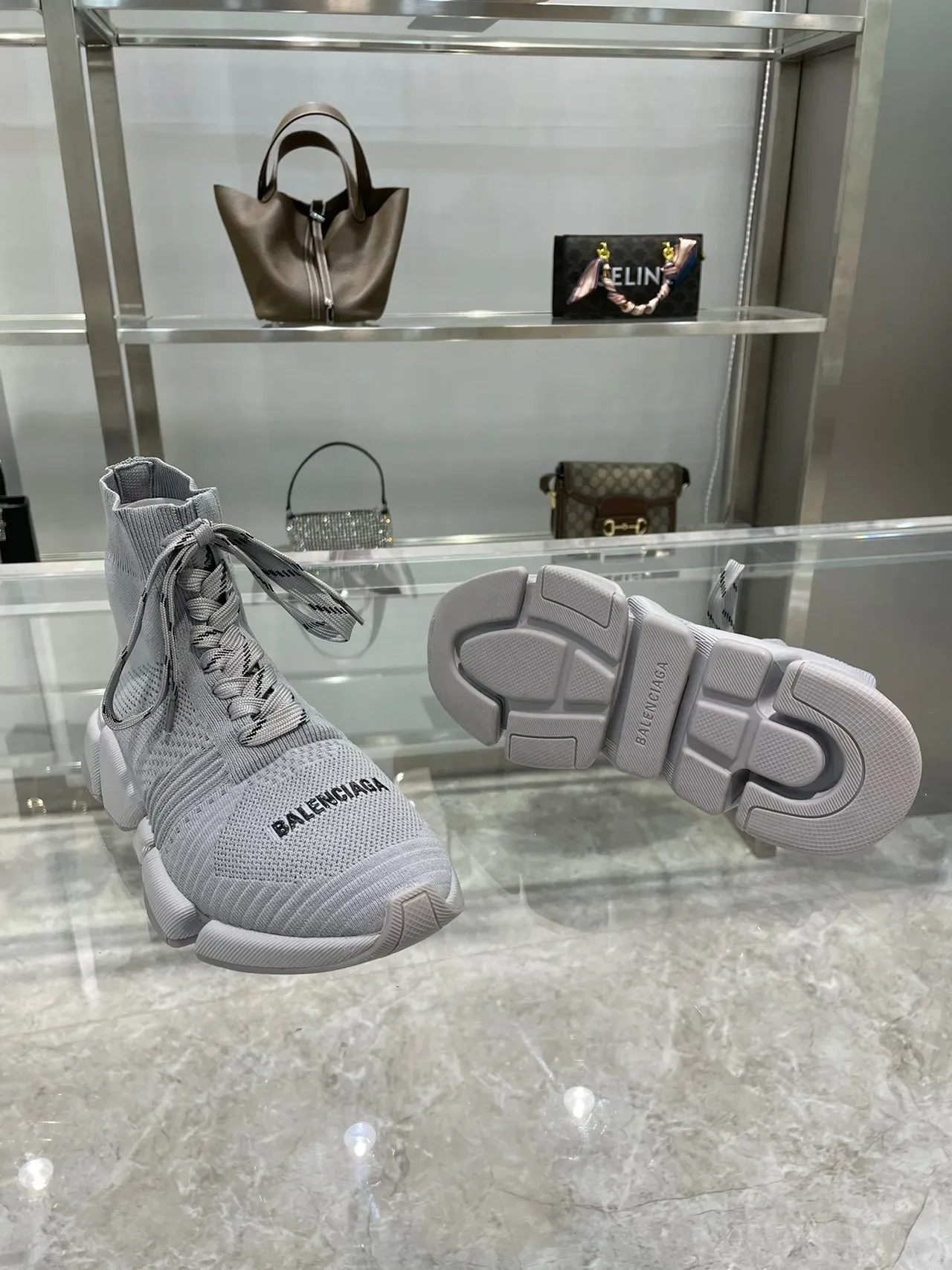 Balenciaga Speed Trainer Gray Knit Lifestyle Sneakers 6