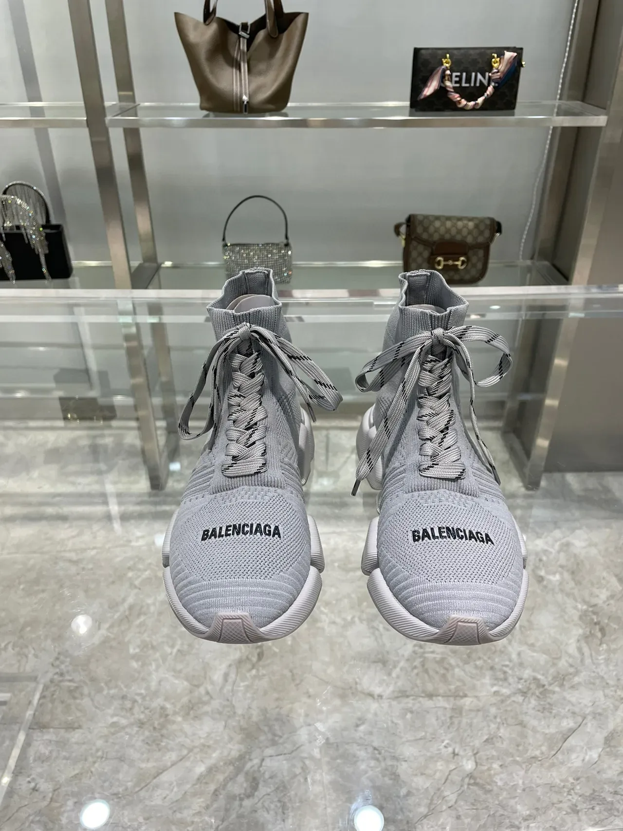 Balenciaga Speed Trainer Gray Knit Lifestyle Sneakers 7
