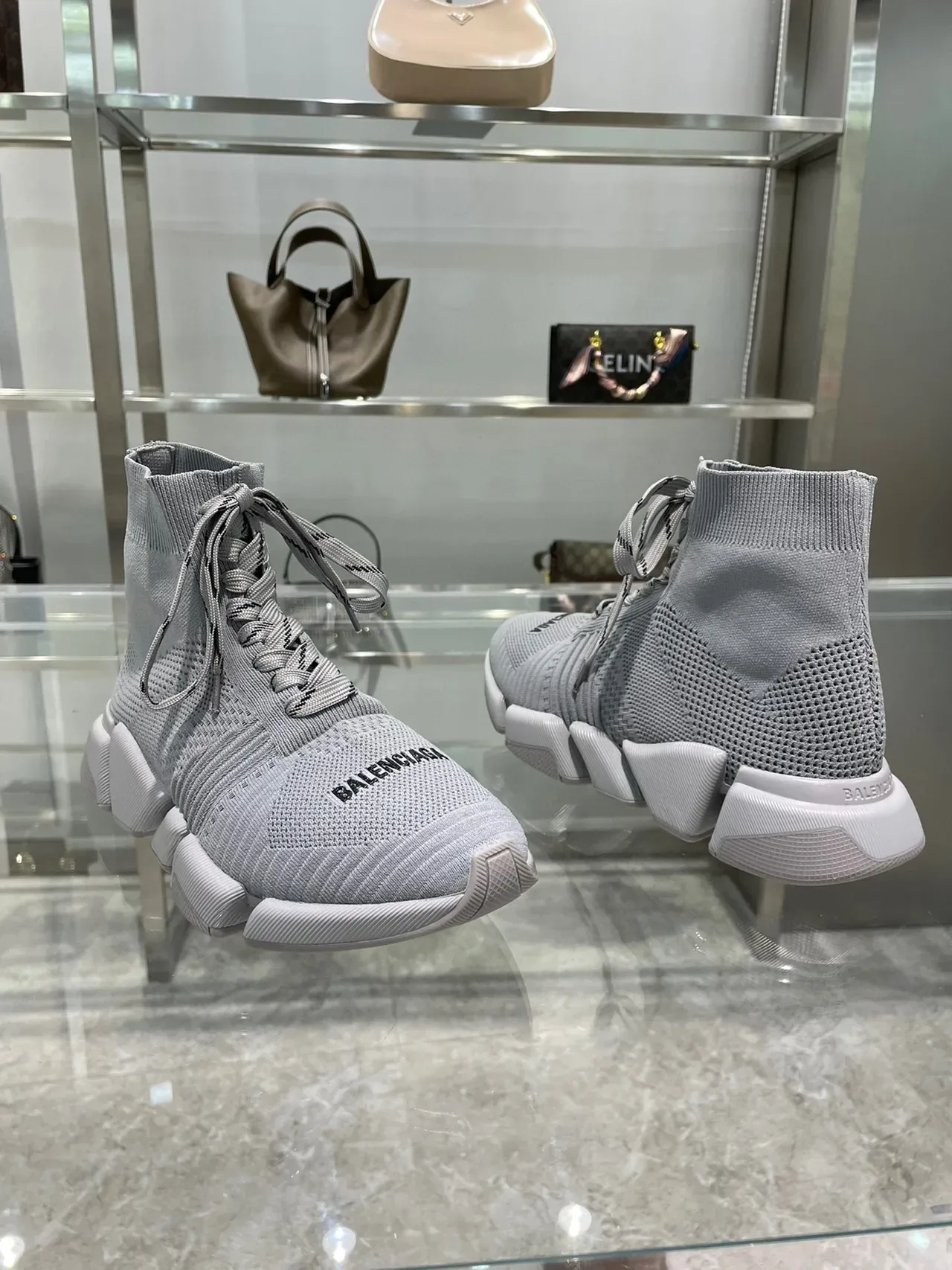 Balenciaga Speed Trainer Gray Knit Lifestyle Sneakers 8