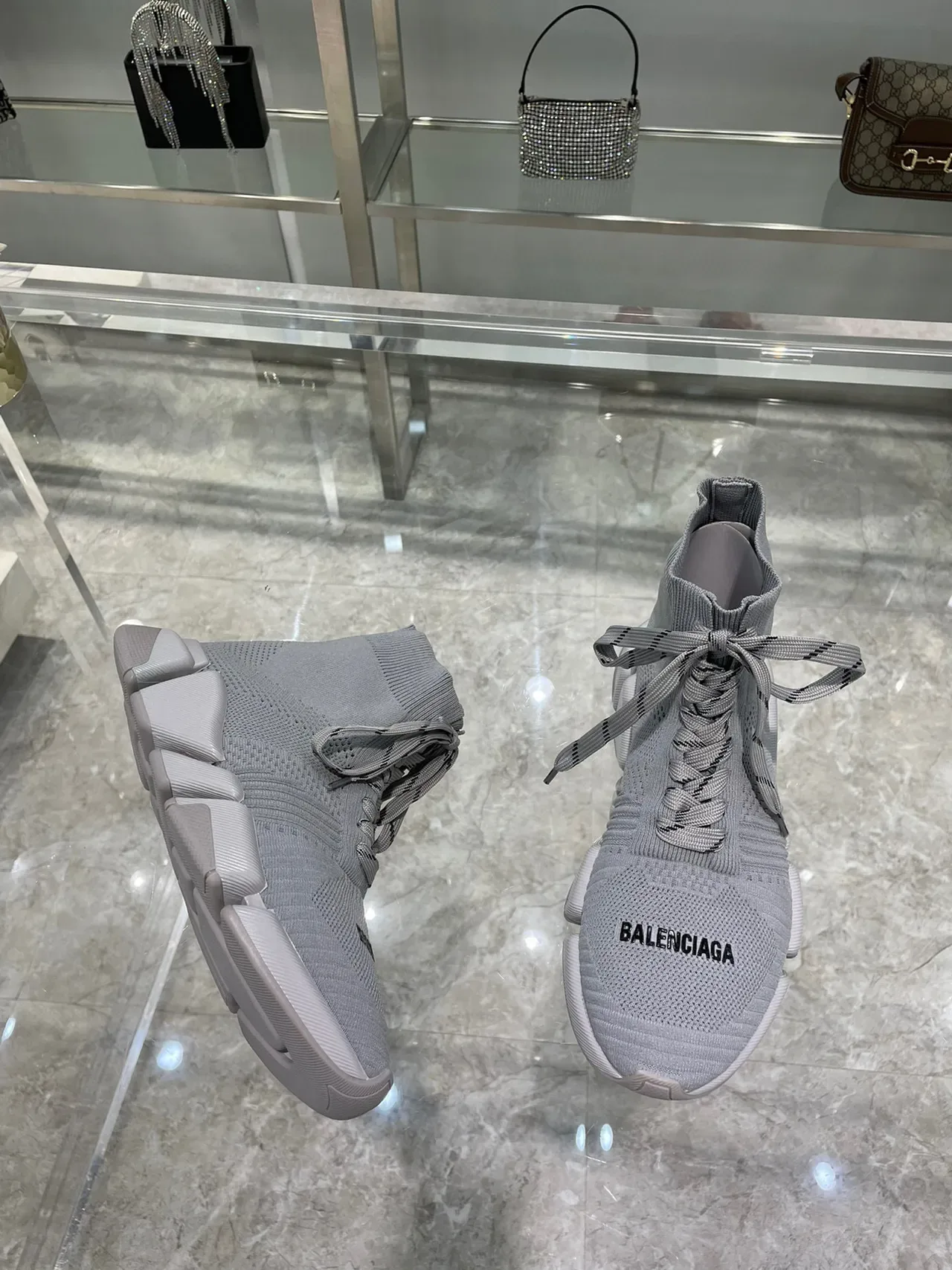 Balenciaga Speed Trainer Gray Knit Lifestyle Sneakers 9