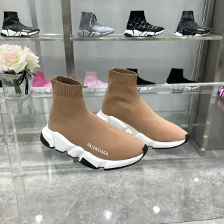 Balenciaga Speed Trainer Tan Knit Sock-Fit Lifestyle Sneakers