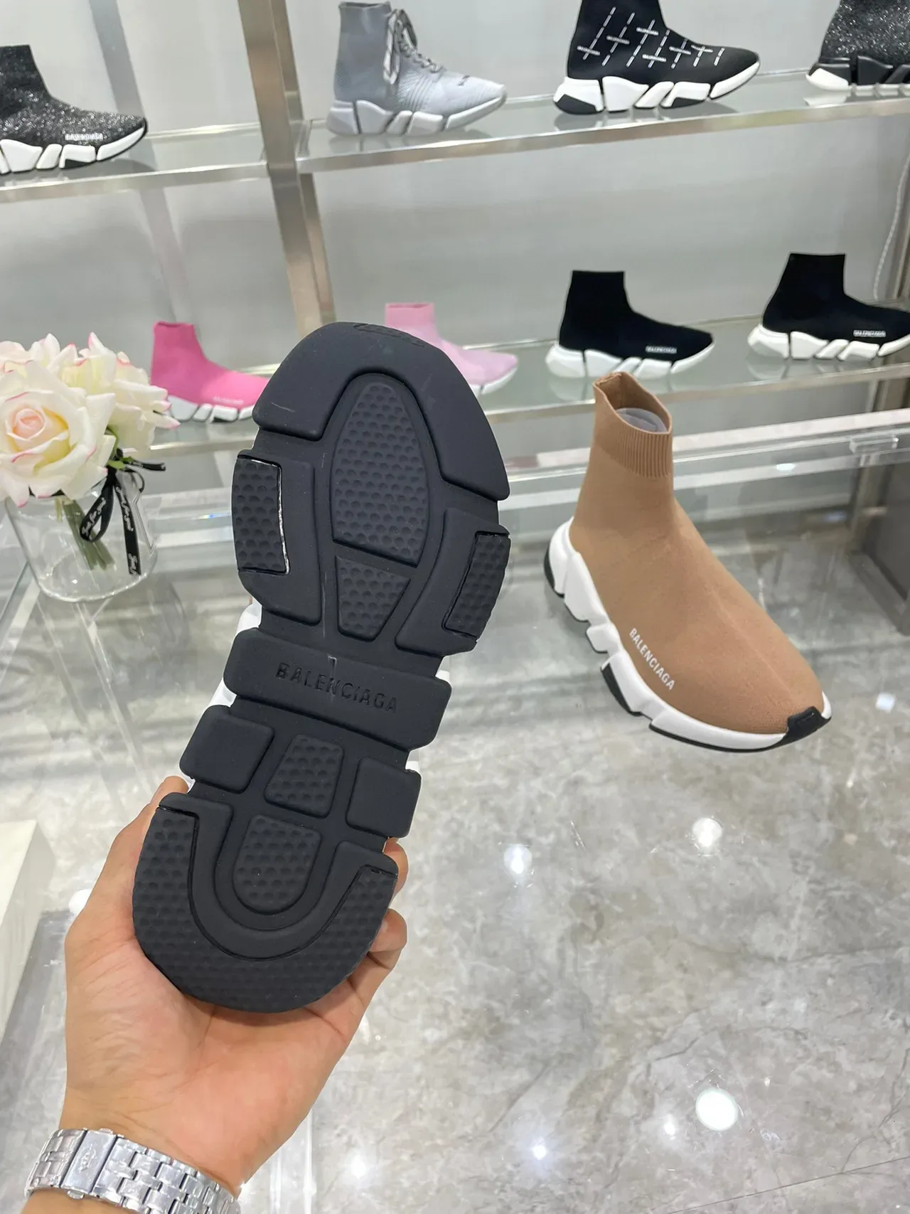 Balenciaga Speed Trainer Tan Knit Sock-Fit Lifestyle Sneakers 2