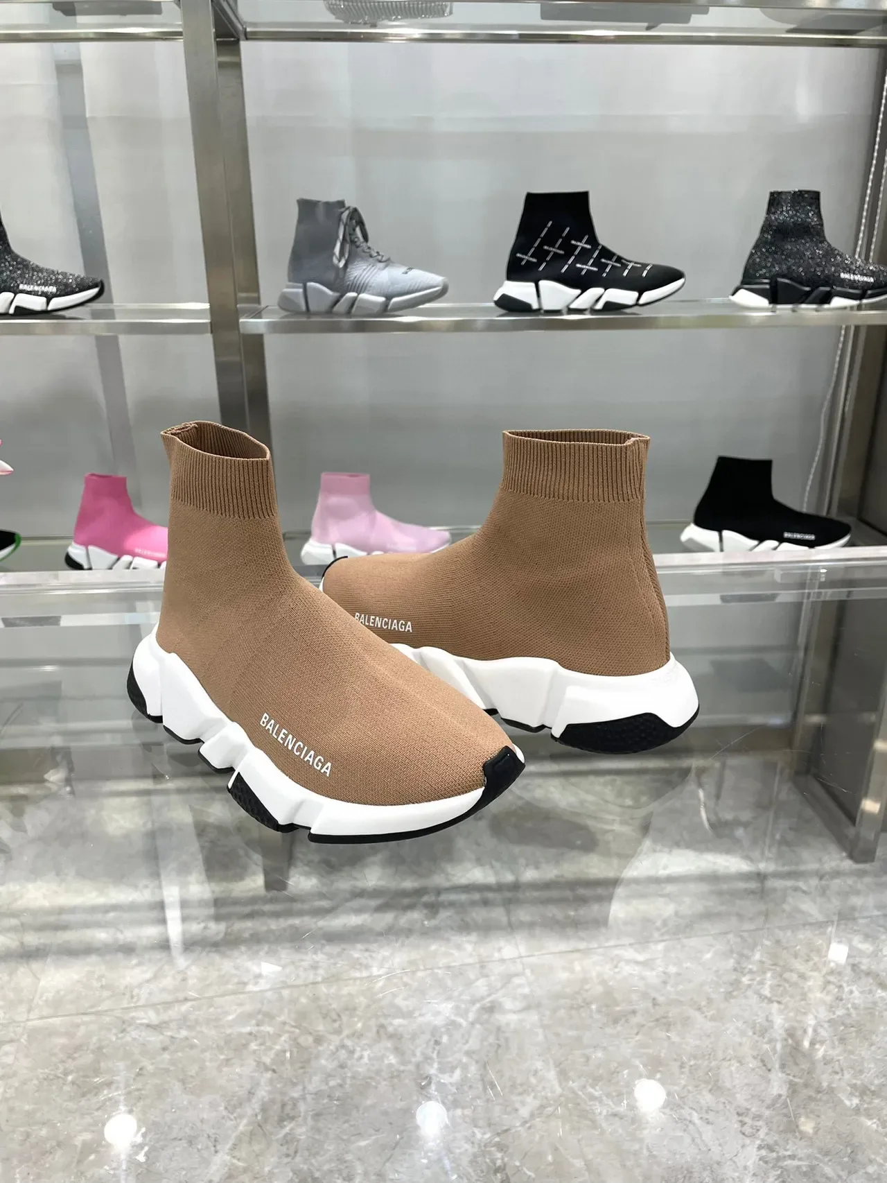 Balenciaga Speed Trainer Tan Knit Sock-Fit Lifestyle Sneakers 9