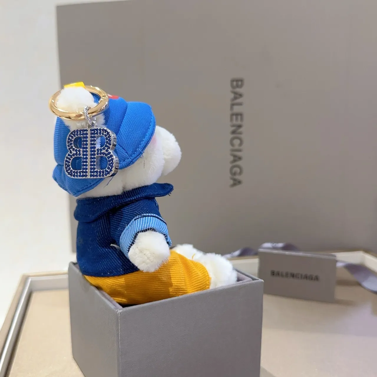 Balenciaga Ours en peluche Bleu Jaune Veste style denim plush Sac à main 8