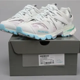 Balenciaga Track حذاء أبيض أزرق فاتح لافندر سميكة حذاء رياضي