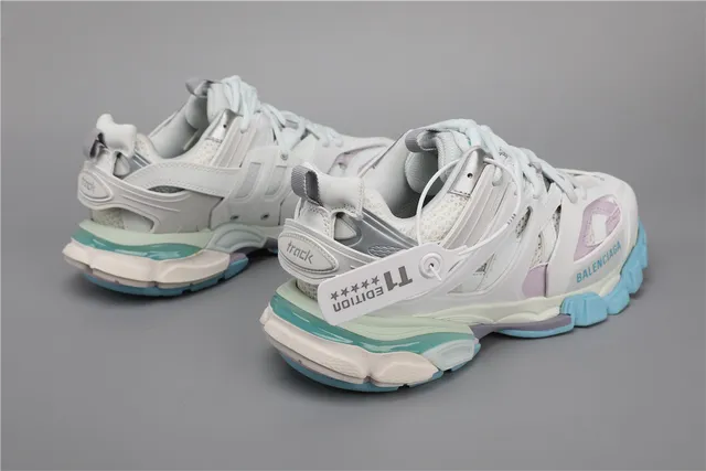 Balenciaga Track حذاء أبيض أزرق فاتح لافندر سميكة حذاء رياضي 3