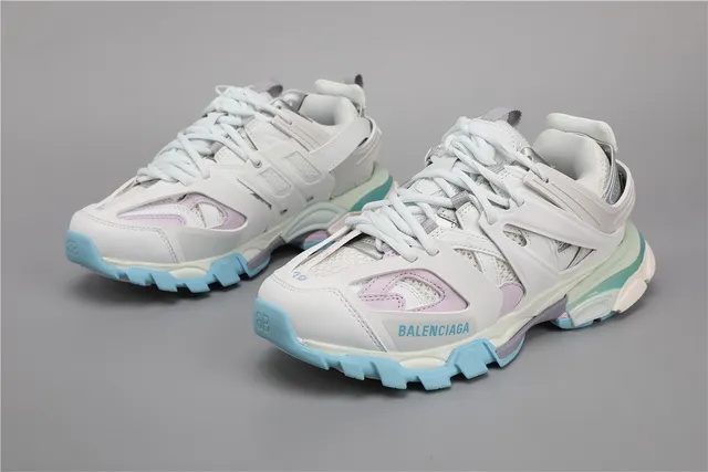 Balenciaga Track حذاء أبيض أزرق فاتح لافندر سميكة حذاء رياضي 5