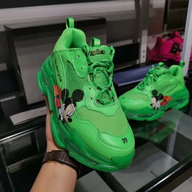 Balenciaga Triple S Sneakers Vert Néon Mickey Mouse Chunky 5