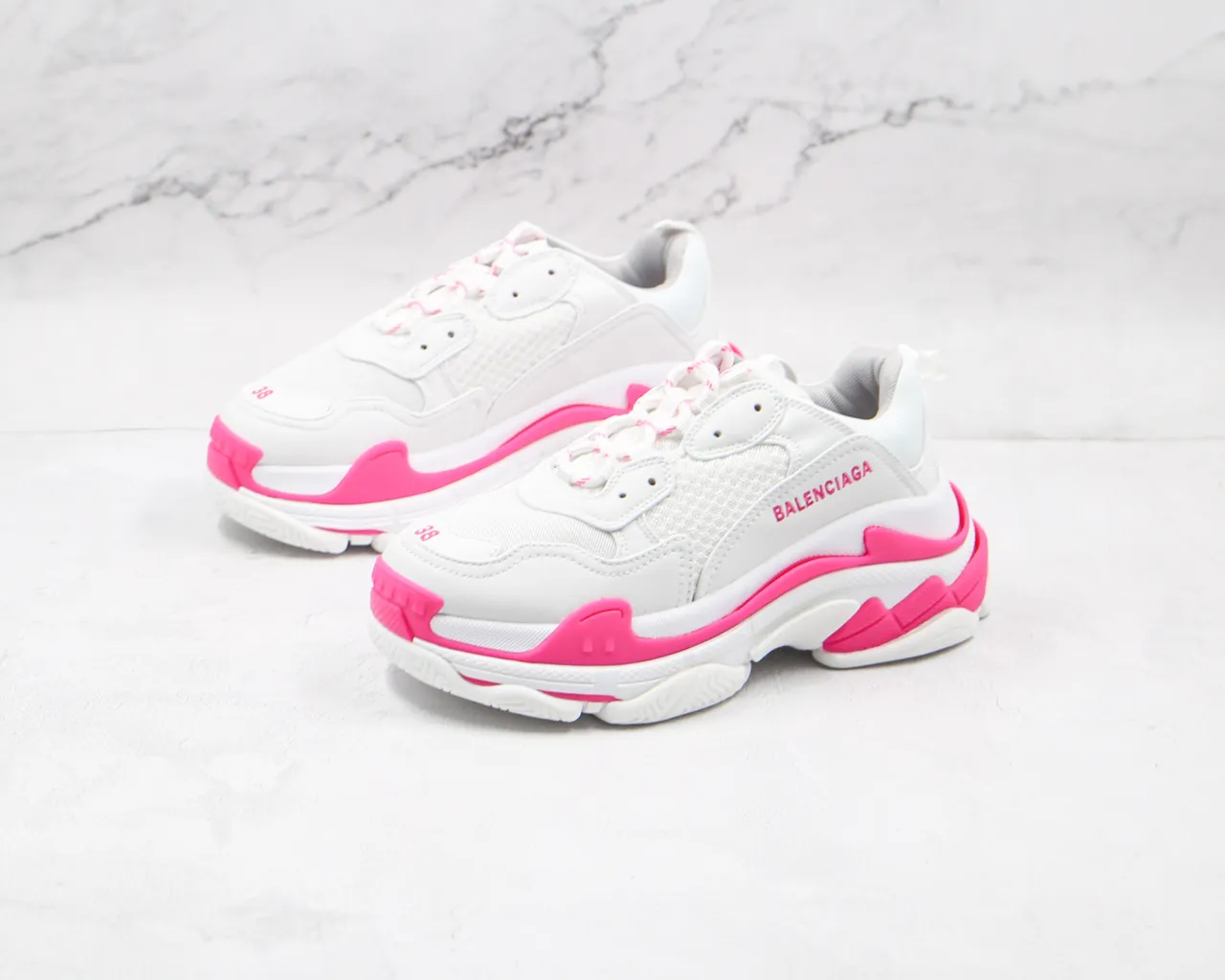 Balenciaga Triple S White and Pink Chunky Sneakers 7