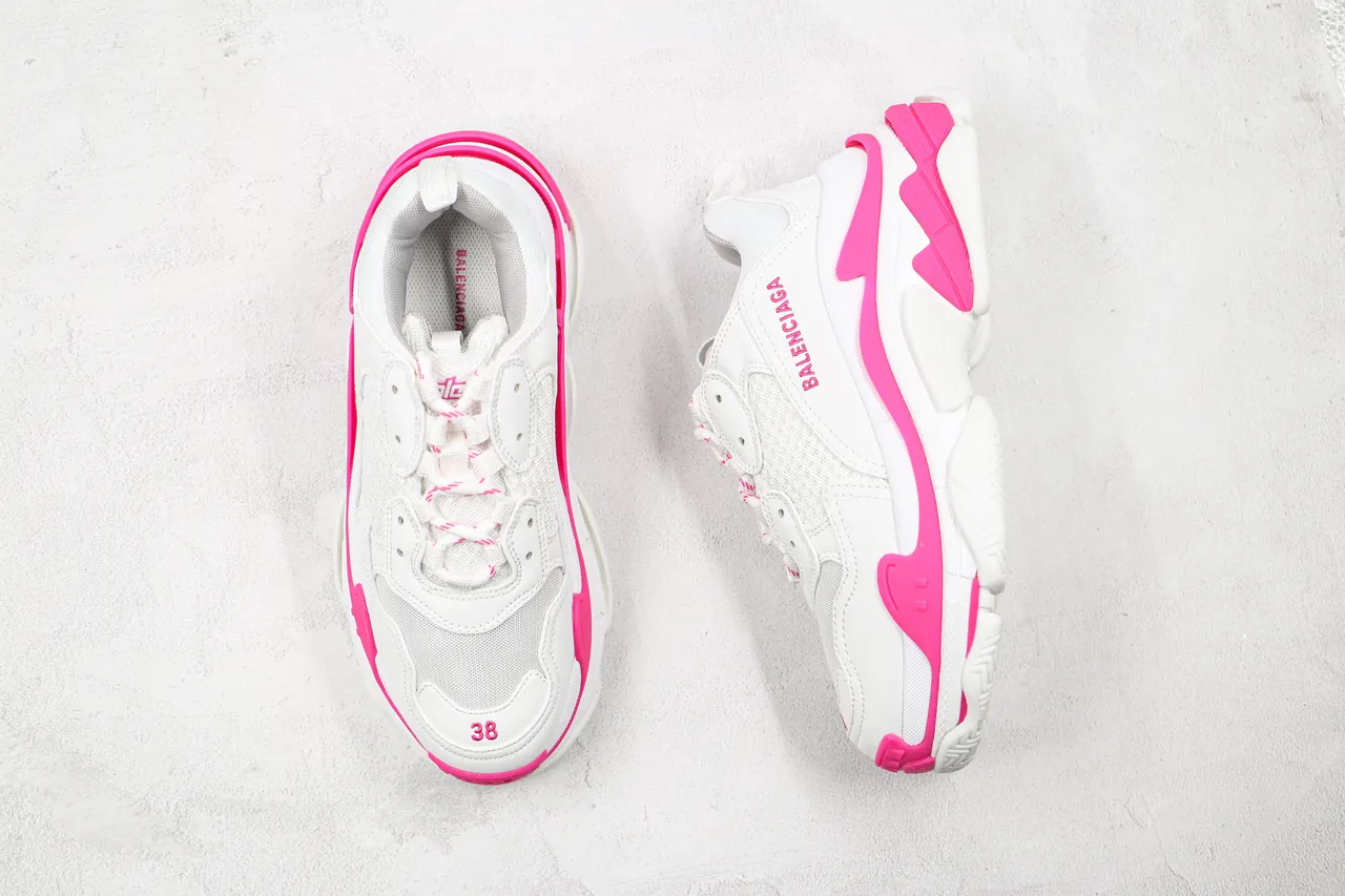 Balenciaga Triple S White and Pink Chunky Sneakers 8