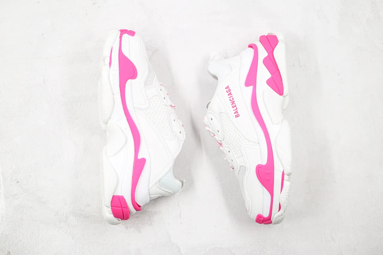 Balenciaga Triple S White and Pink Chunky Sneakers 9