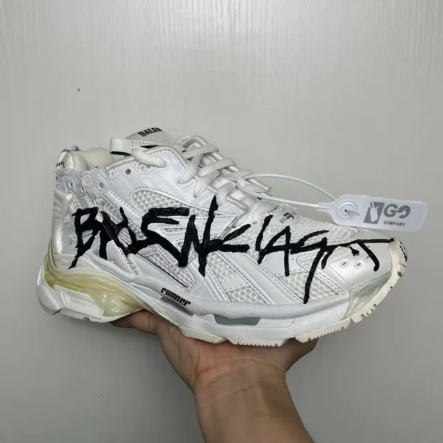 Balenciaga Solado Branco Preto Camada Graffiti-Print Tênis Chunky 3