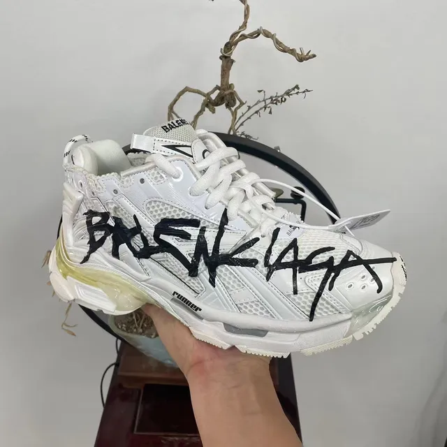 Balenciaga Solado Branco Preto Camada Graffiti-Print Tênis Chunky 6