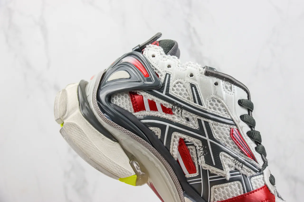Balenciaga Branco Vermelho Silhueta Oversized Camadas de Malha e Superposições Sintéticas Tênis Chunky 5