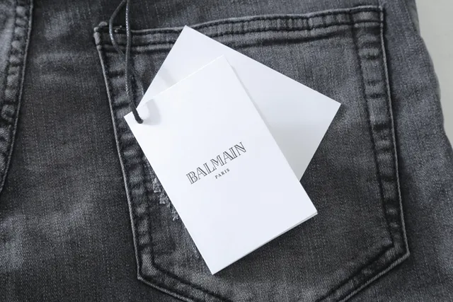Balmain Biker-Style Distressed Charcoal Jeans 2