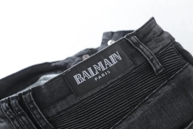 Balmain Biker-Style Distressed Charcoal Jeans 4