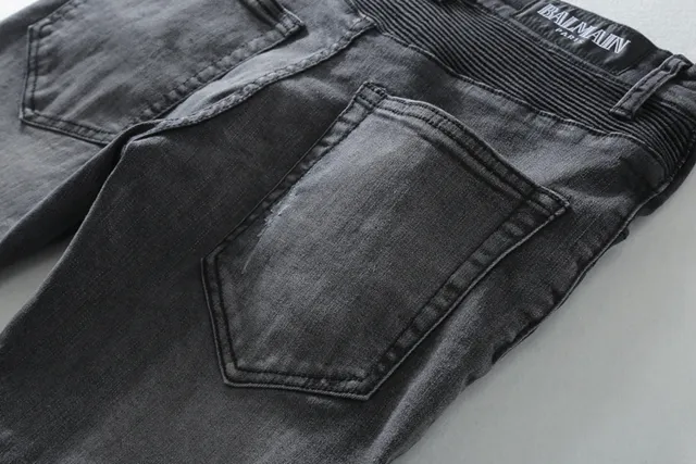 Balmain Biker-Style Distressed Charcoal Jeans 5