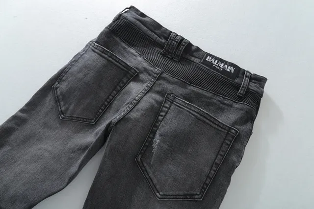 Balmain Biker-Style Distressed Charcoal Jeans 6